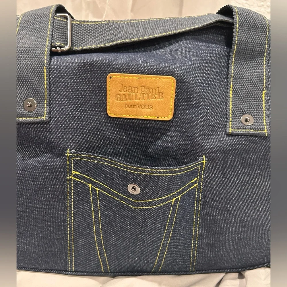 Jean Paul Gaultier pour Vous denim weekend duffel bag with adjustable strap